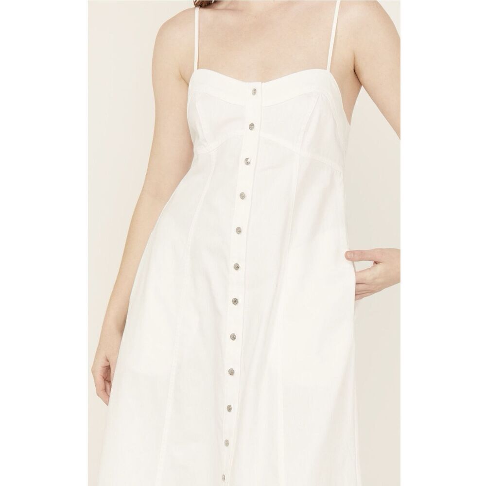 Free People Ivory Cotton Button Down Denim Scoop Neck Just Jill Maxi Dress S - Picture 3 of 5
